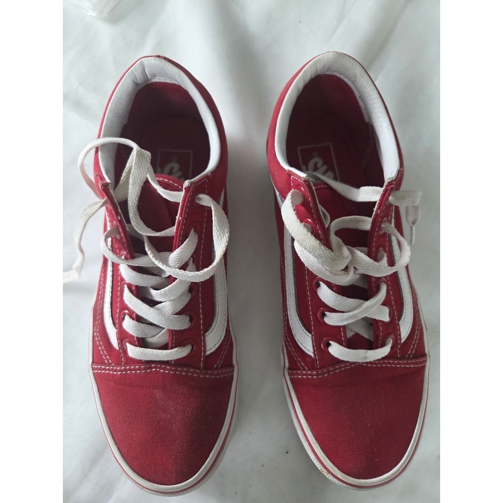 Red Vans Canvas Lace-Up Sneakers with White Stripe